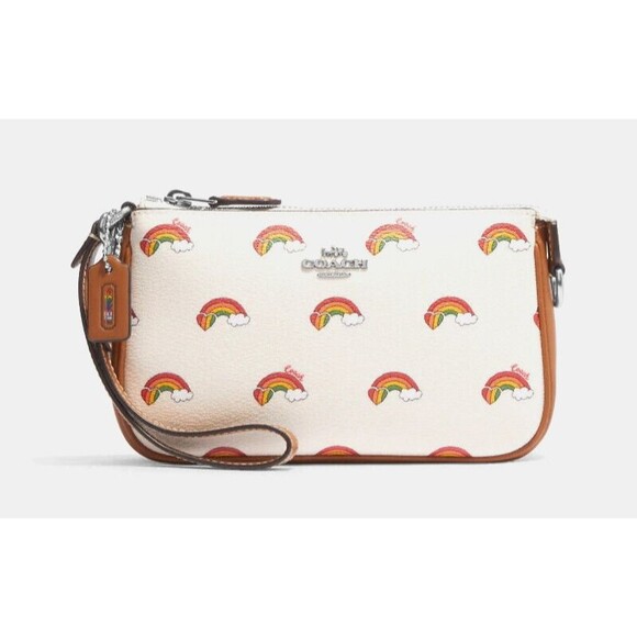 New Coach CJ657 Nolita 19 With Rainbow Print Wristlet Clutch Chalk Multi - Picture 2 of 5